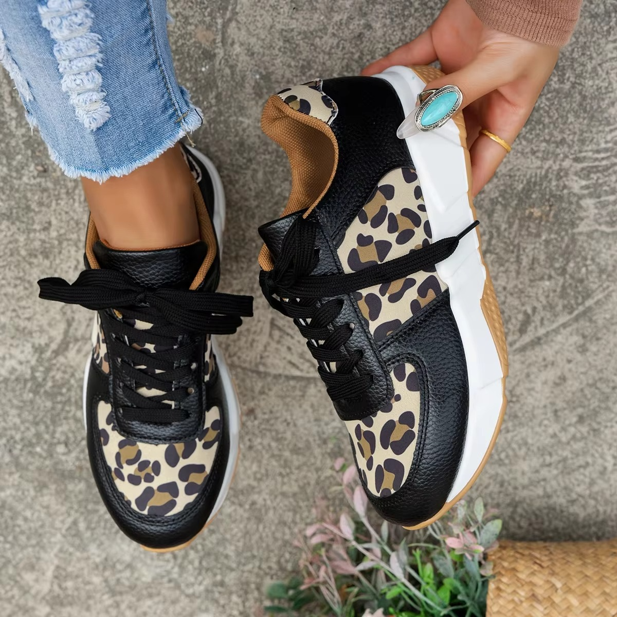 Safari – Women's Comfort Trainers - Black Leopard Print - 37
