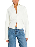Rhia Crepe Draped Button Down Shirt