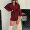 Women's Solid Color Long Sleeve Shirt Dress