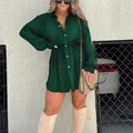 Women's Solid Color Long Sleeve Shirt Dress