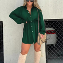 Women's Solid Color Long Sleeve Shirt Dress