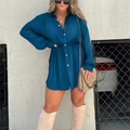 Women's Solid Color Long Sleeve Shirt Dress