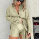 Women's Solid Color Long Sleeve Shirt Dress