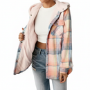 Women's Autumn/Winter Plaid Jacket Long Sleeve Buckle Hooded